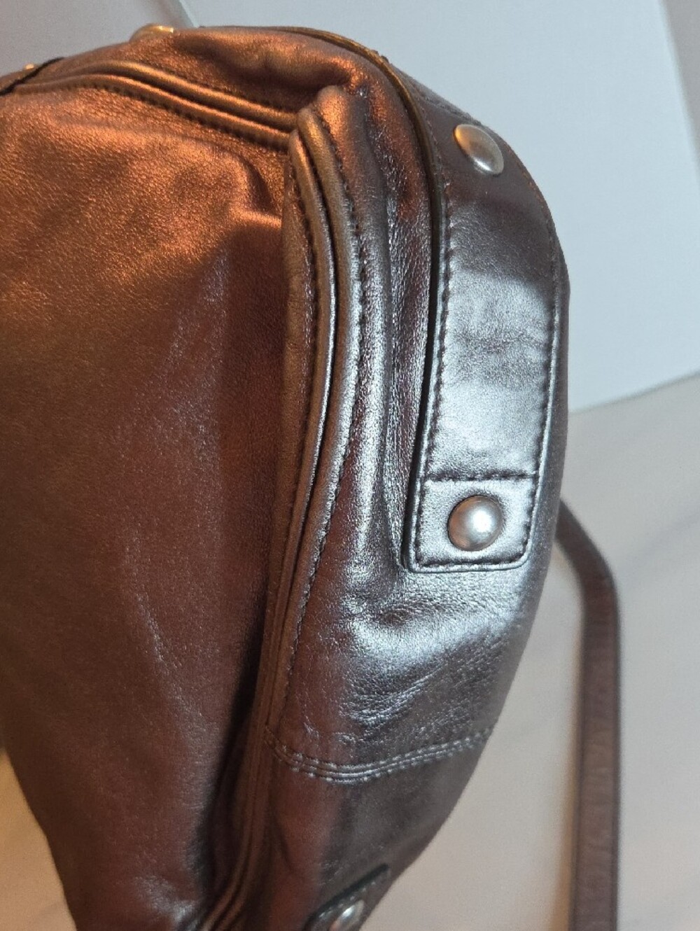 Coach Metallic Pewter Leather Shoulder Bag - Picture 9 of 11